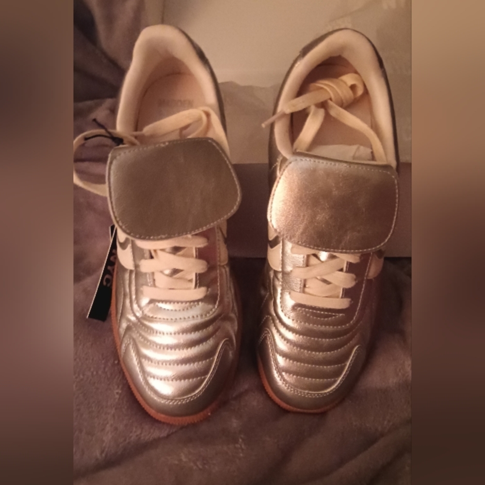 Madden NYC. Women's Silver Sneakers with Brown Sole